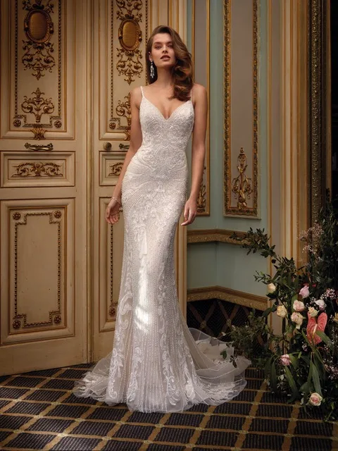 Булчинска рокля Style DP491 — Русалка — колекция Demetrios Platinum — мъниста, дантела, блестящ тюл | Арети София