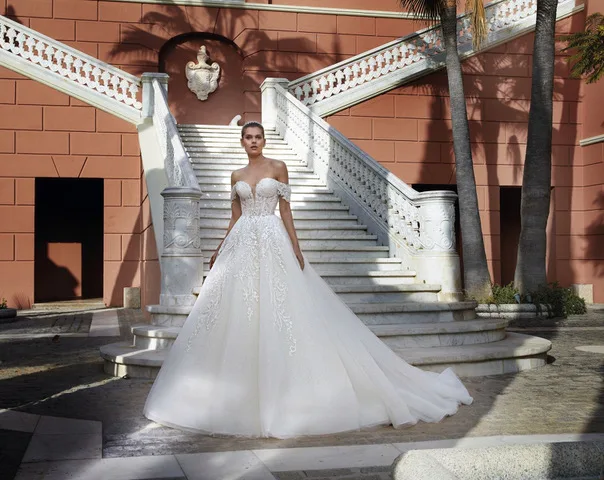 Булчинска рокля Style 1210 — Принцеса — колекция Demetrios — мъниста, дантела, блестящ тюл | Арети София
